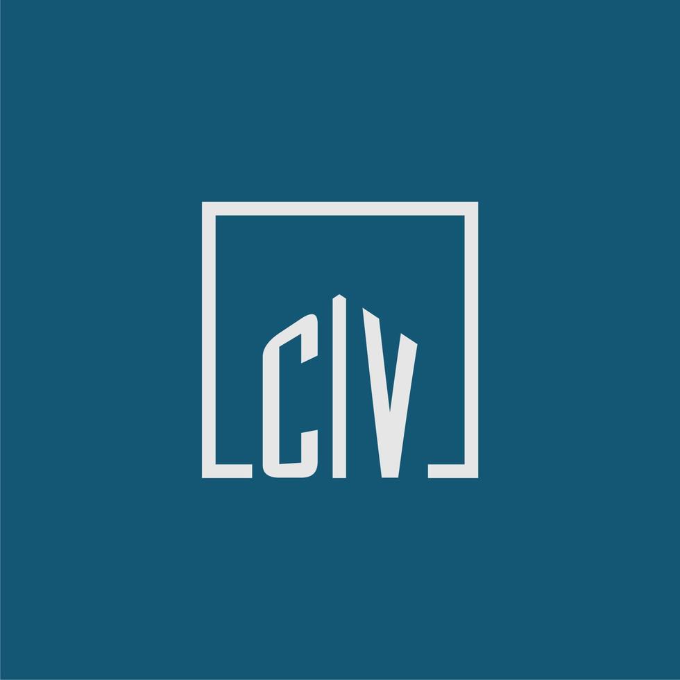 CV inicial monograma logo real inmuebles en rectángulo estilo diseño vector