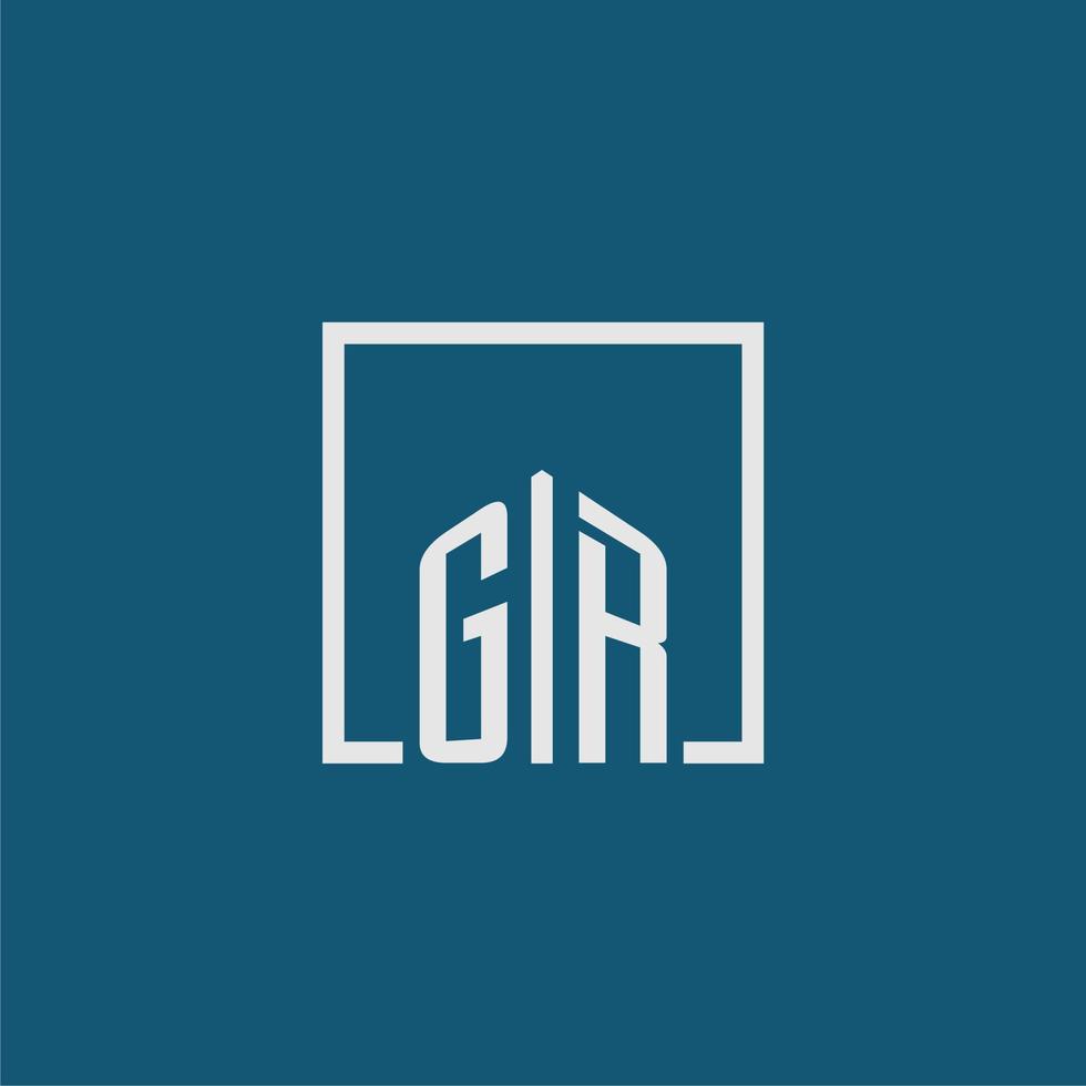 GR initial monogram logo real estate in rectangle style design vector