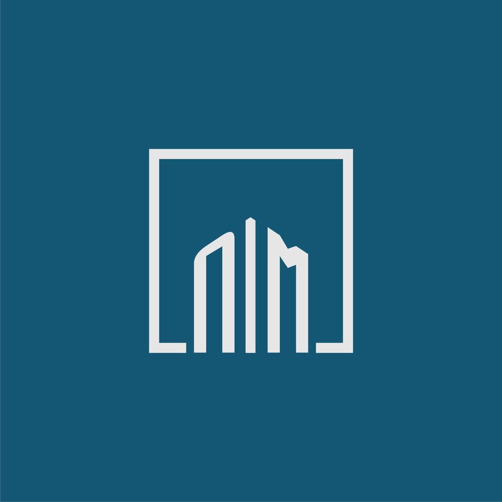 NM initial monogram logo real estate in rectangle style design vector