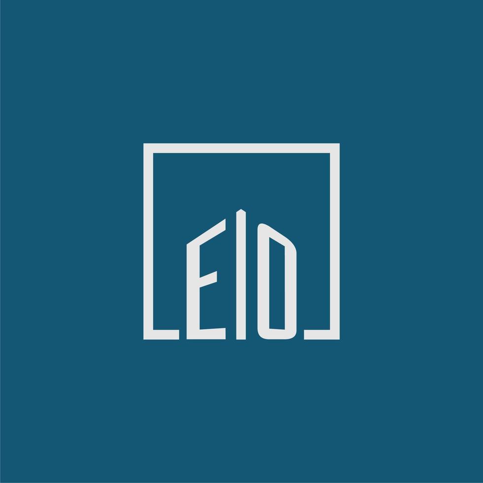 EO initial monogram logo real estate in rectangle style design vector