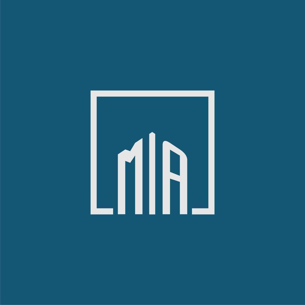 MA initial monogram logo real estate in rectangle style design vector