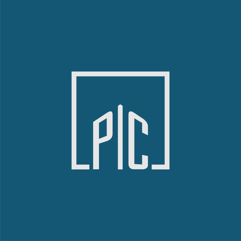 PC initial monogram logo real estate in rectangle style design vector