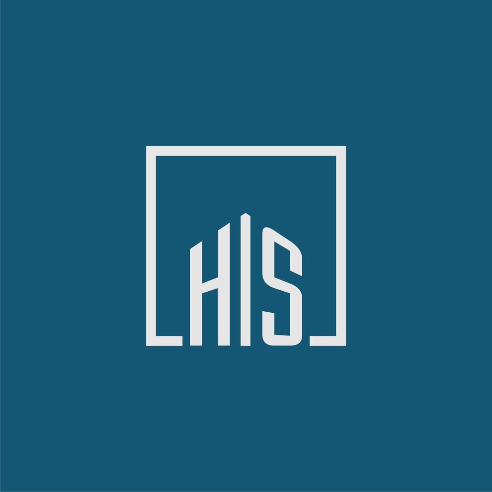 HS initial monogram logo real estate in rectangle style design vector