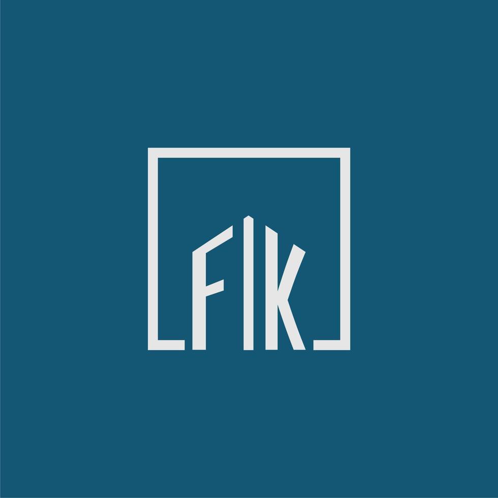 FK initial monogram logo real estate in rectangle style design vector