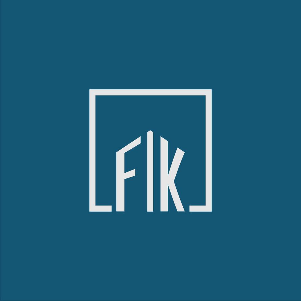 fk inicial monograma logo real inmuebles en rectángulo estilo diseño vector