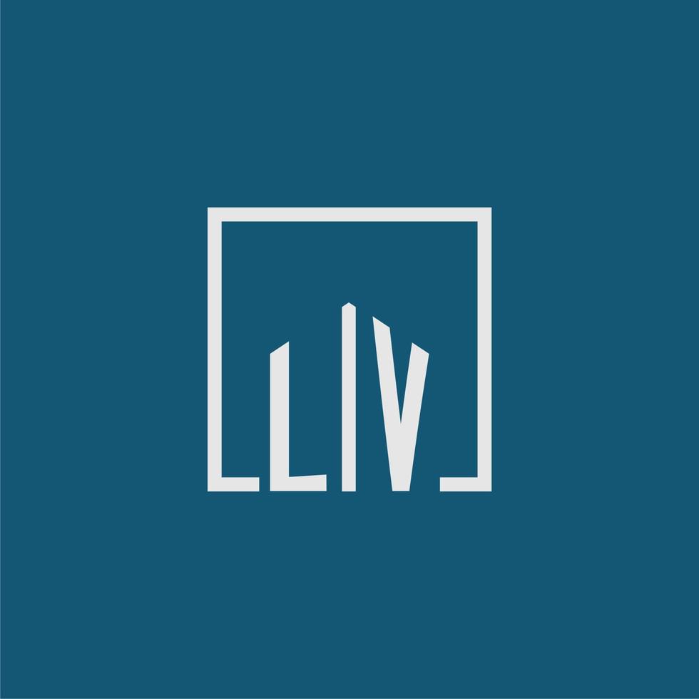 lv inicial monograma logo real inmuebles en rectángulo estilo diseño vector