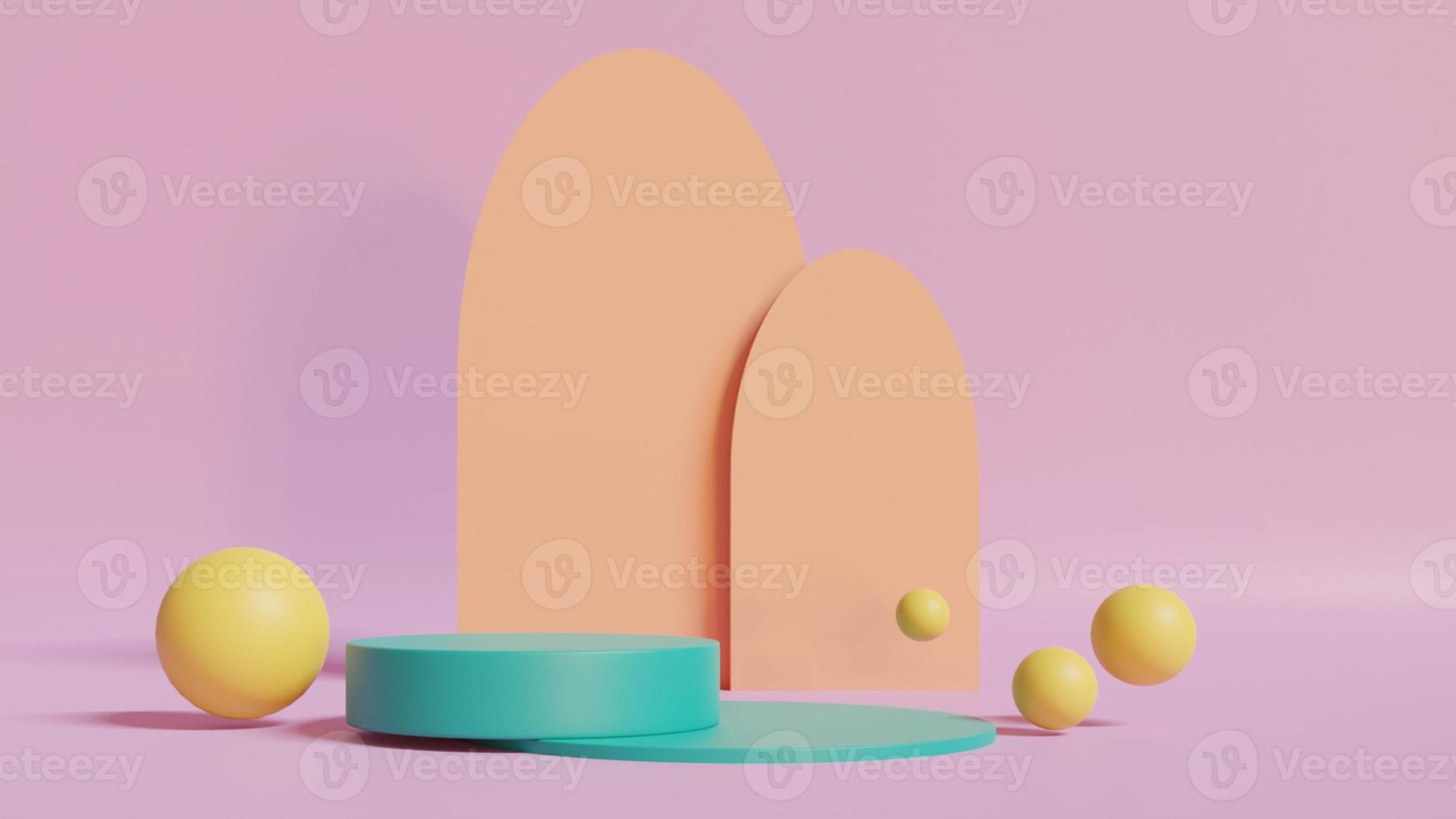 3d product display podium scene with geometric platform. 3d cylinder stand podium. Commercial background. Geometric forms in modern minimal design. 3d rendering. photo