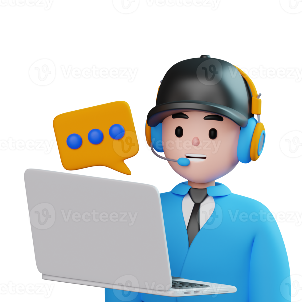 3D Male Customer Call Service wearing Cap png