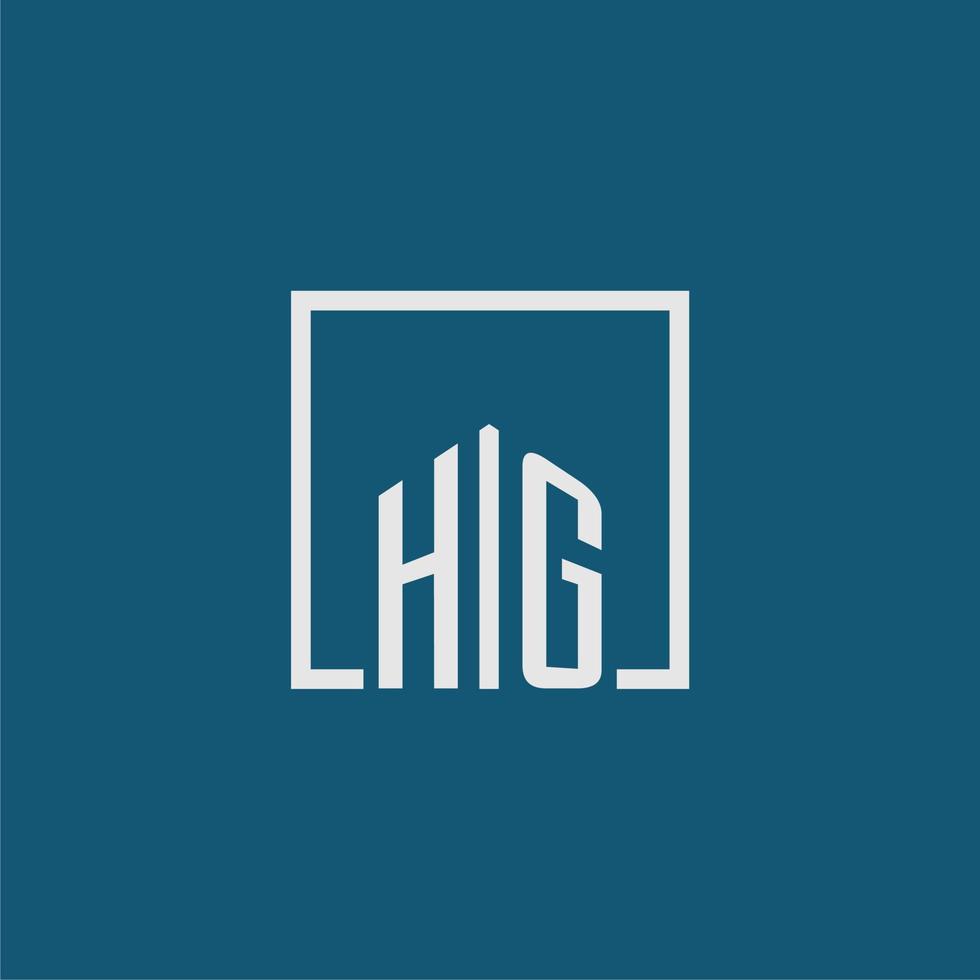 HG initial monogram logo real estate in rectangle style design vector