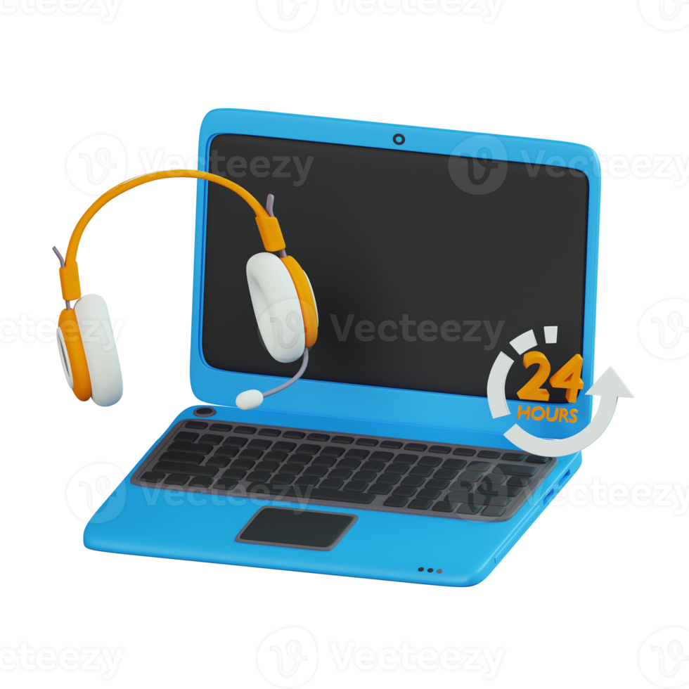 Customer Support Laptop and Headset 3d Illustration png