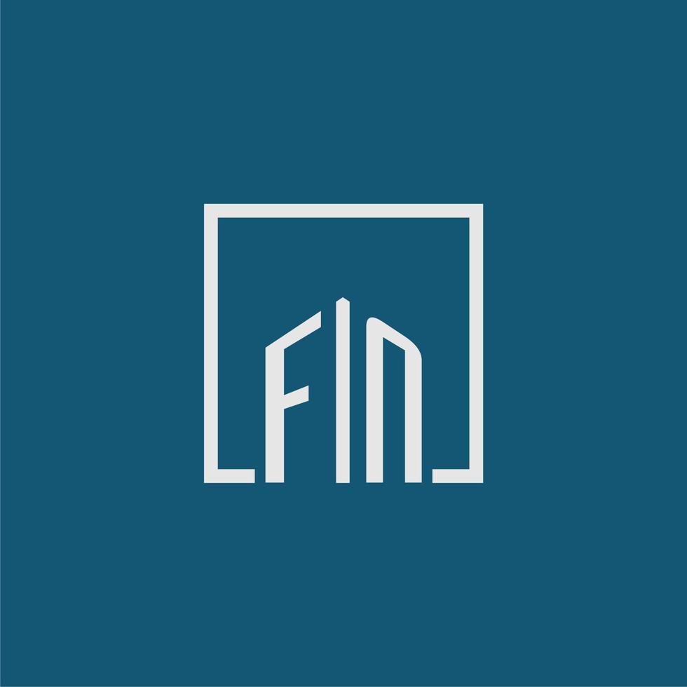 FN initial monogram logo real estate in rectangle style design vector