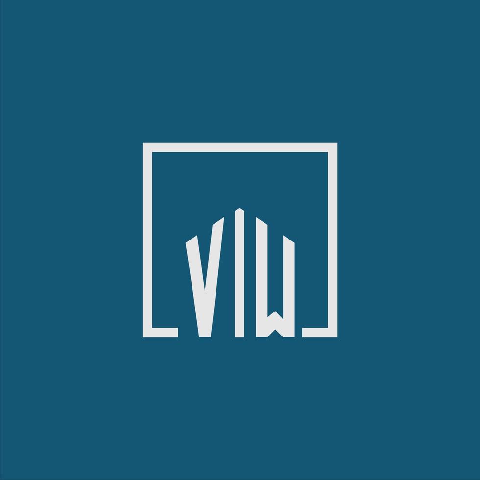 VW initial monogram logo real estate in rectangle style design vector