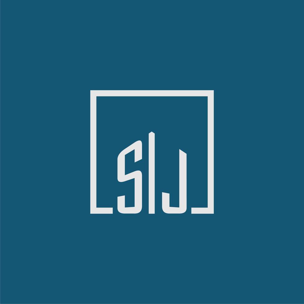 sj inicial monograma logo real inmuebles en rectángulo estilo diseño vector