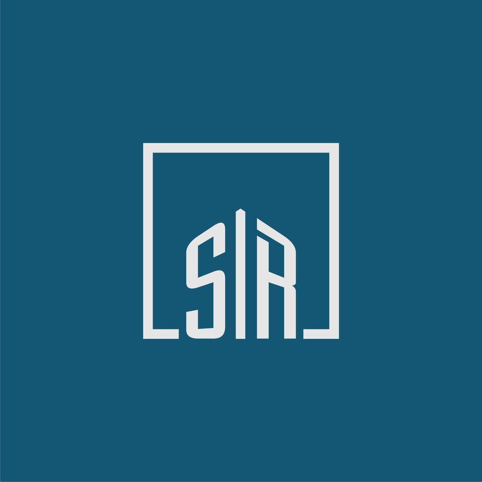 SR initial monogram logo real estate in rectangle style design vector