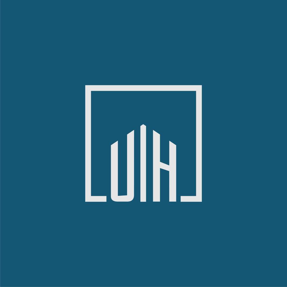 UH initial monogram logo real estate in rectangle style design vector
