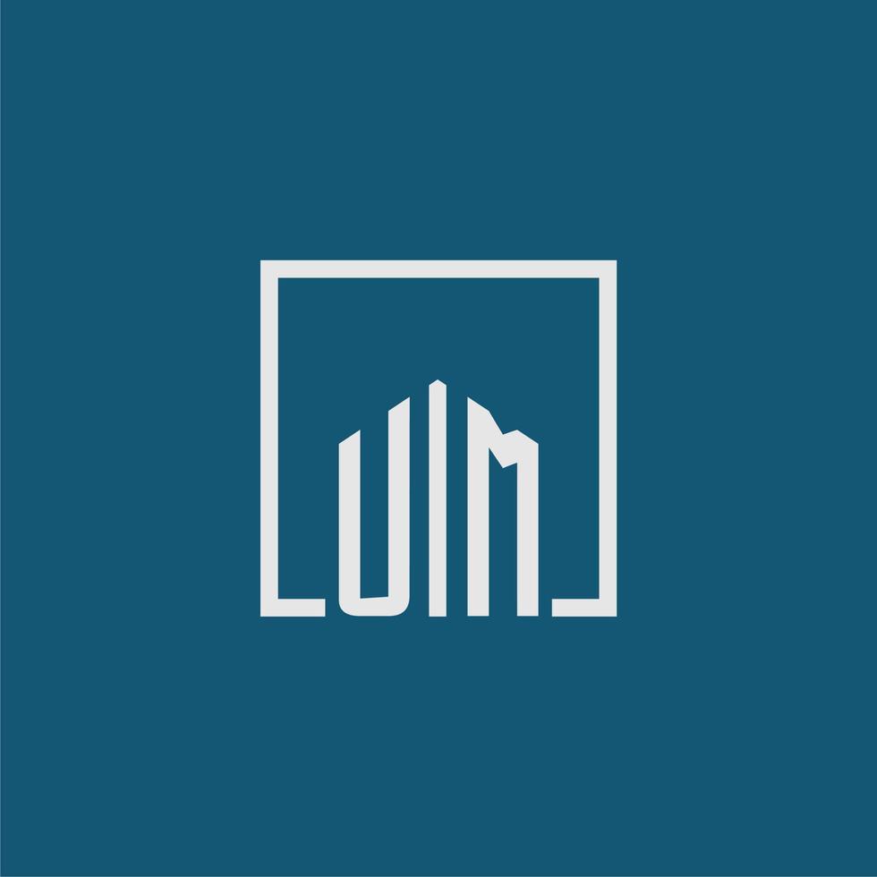 UM initial monogram logo real estate in rectangle style design vector