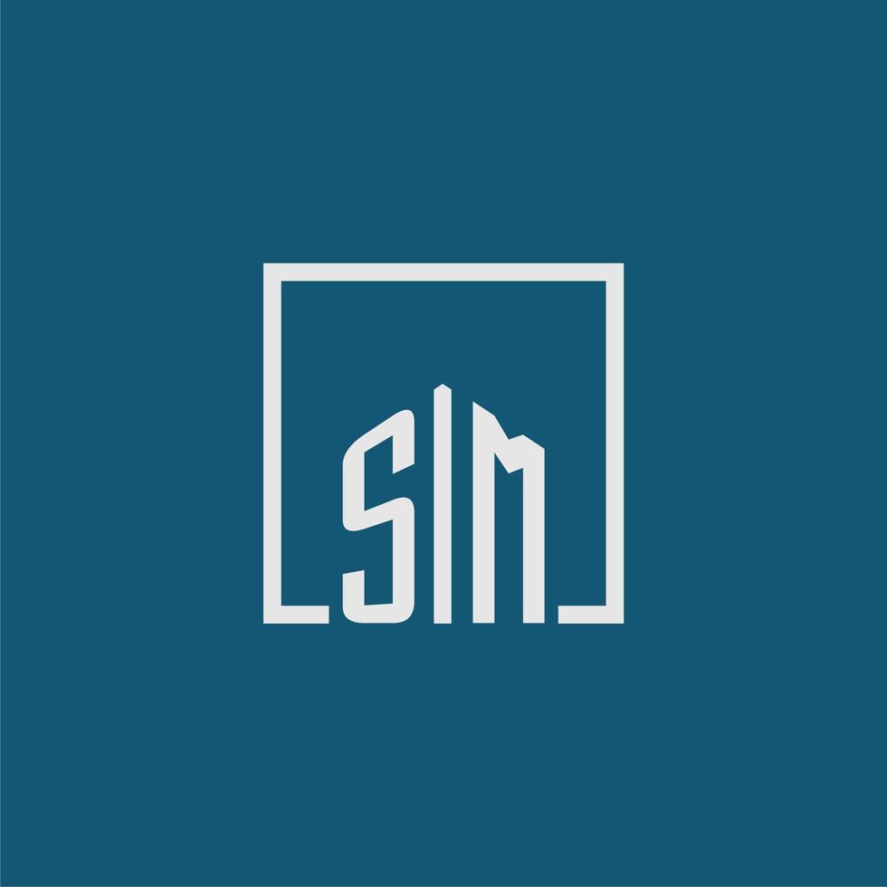 sm inicial monograma logo real inmuebles en rectángulo estilo diseño vector