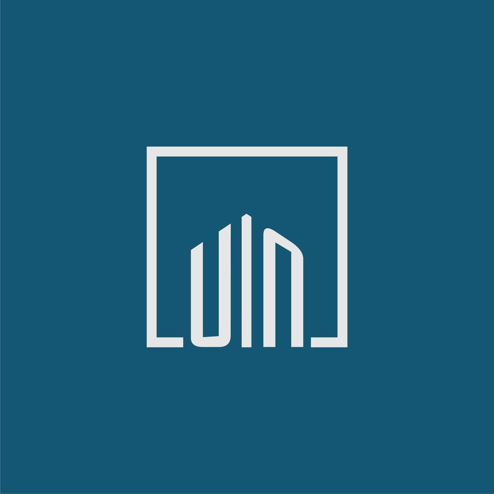 UN initial monogram logo real estate in rectangle style design vector