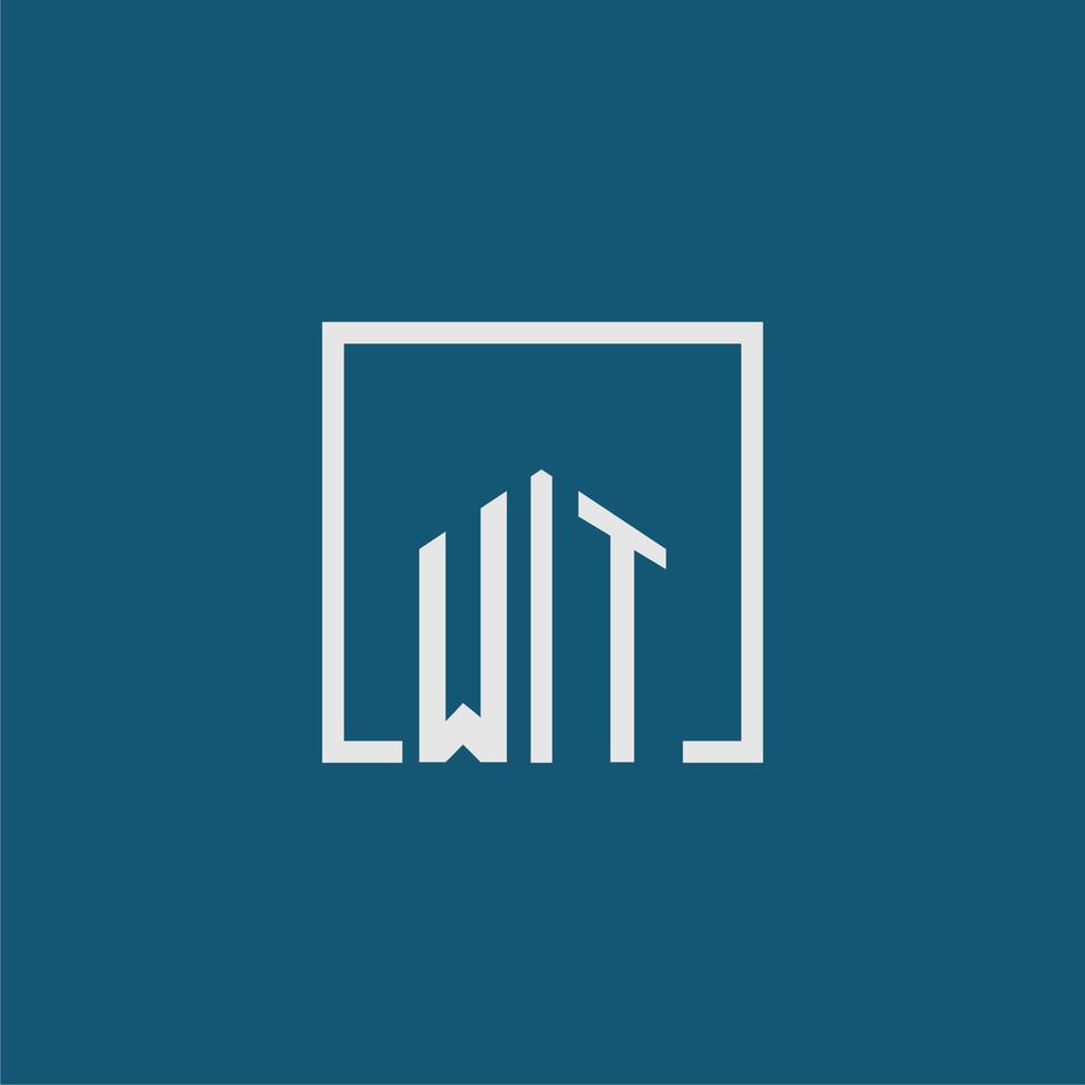 WT initial monogram logo real estate in rectangle style design vector