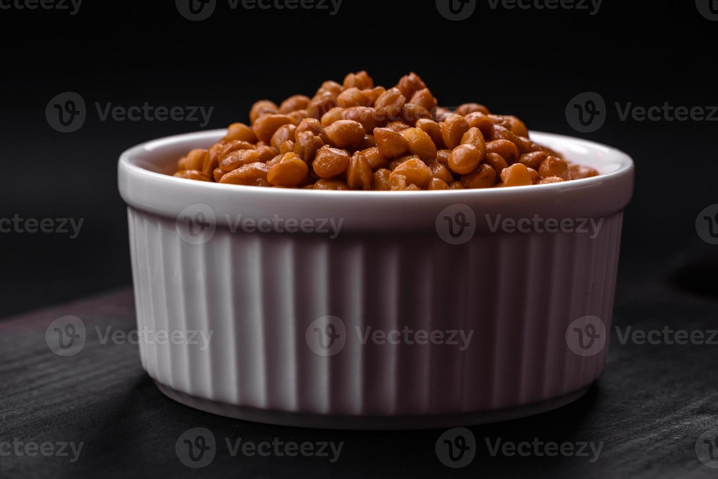 Delicious healthy canned lentils in a ceramic ribbed white bowl