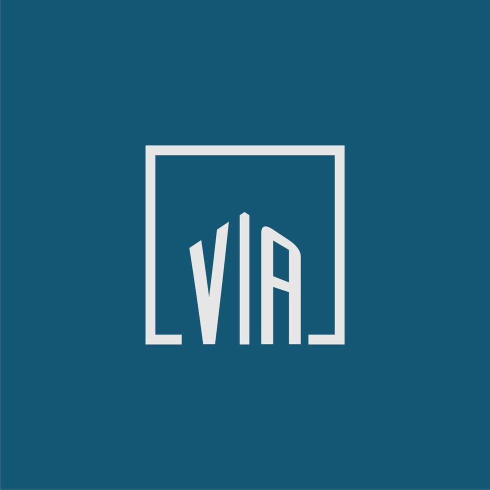 VA initial monogram logo real estate in rectangle style design vector