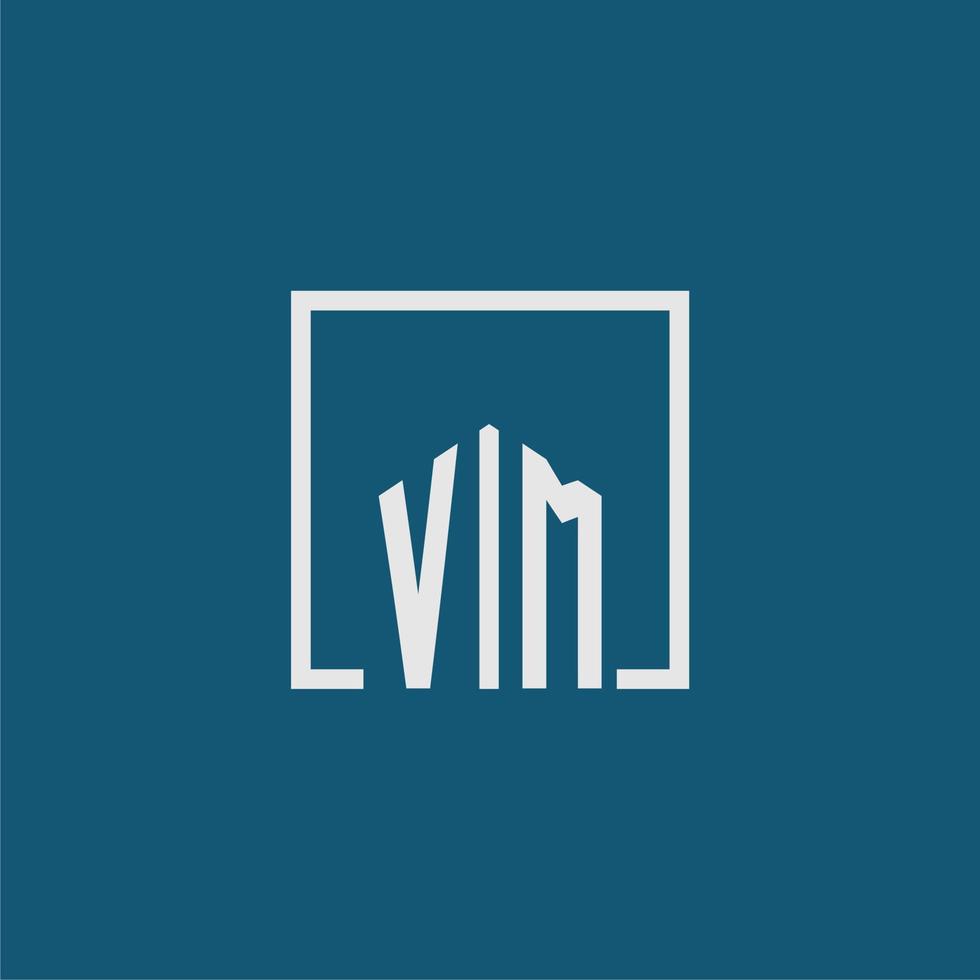 vm inicial monograma logo real inmuebles en rectángulo estilo diseño vector