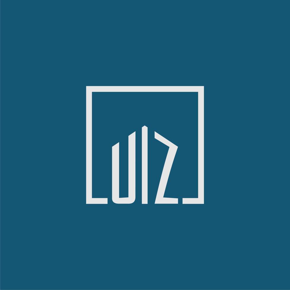 UZ initial monogram logo real estate in rectangle style design vector