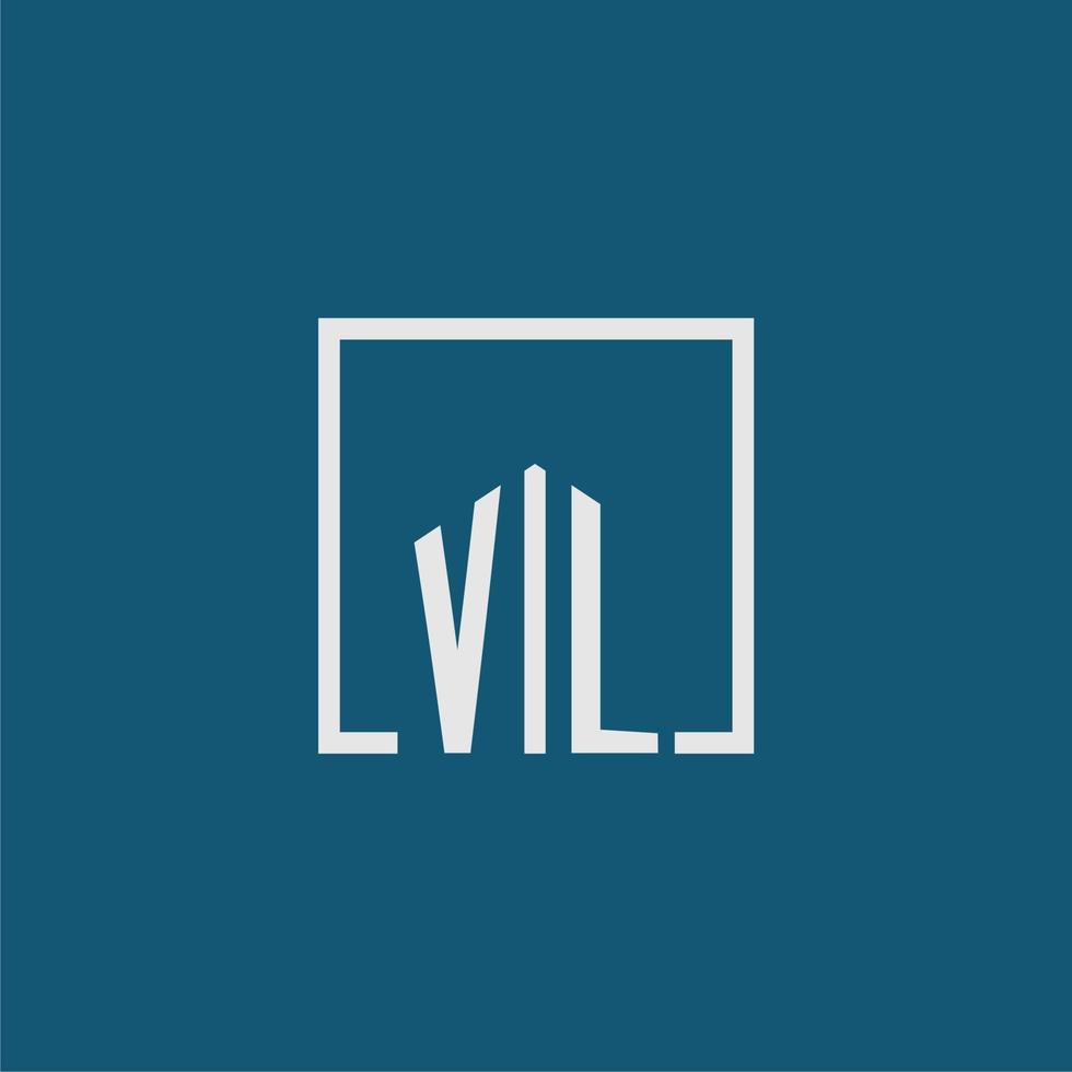 vl inicial monograma logo real inmuebles en rectángulo estilo diseño vector