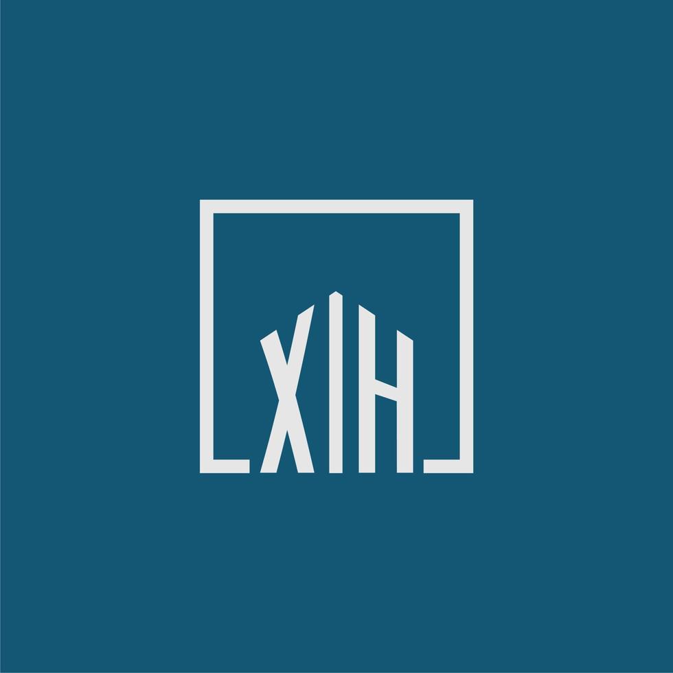 xh inicial monograma logo real inmuebles en rectángulo estilo diseño vector