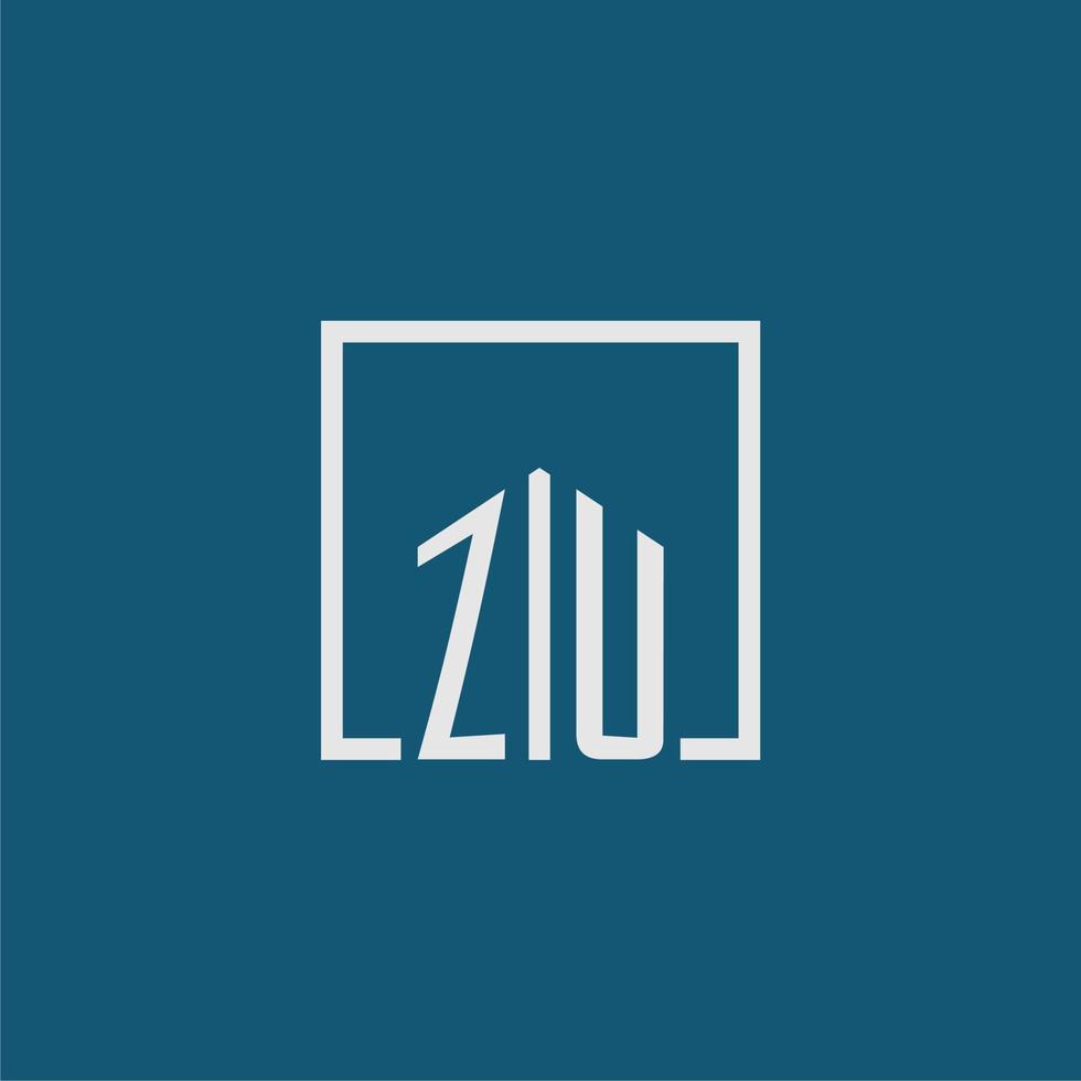 ZU initial monogram logo real estate in rectangle style design vector