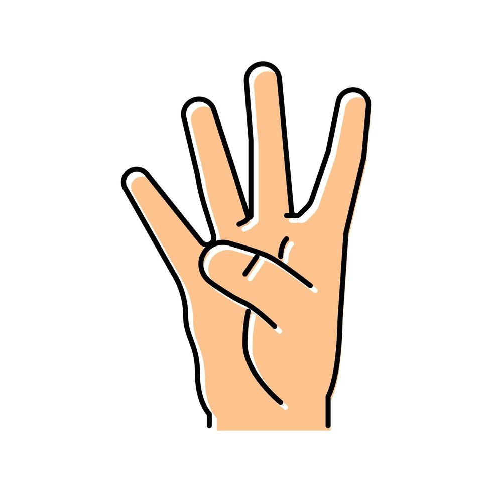 cuatro número mano gesto color icono vector ilustración