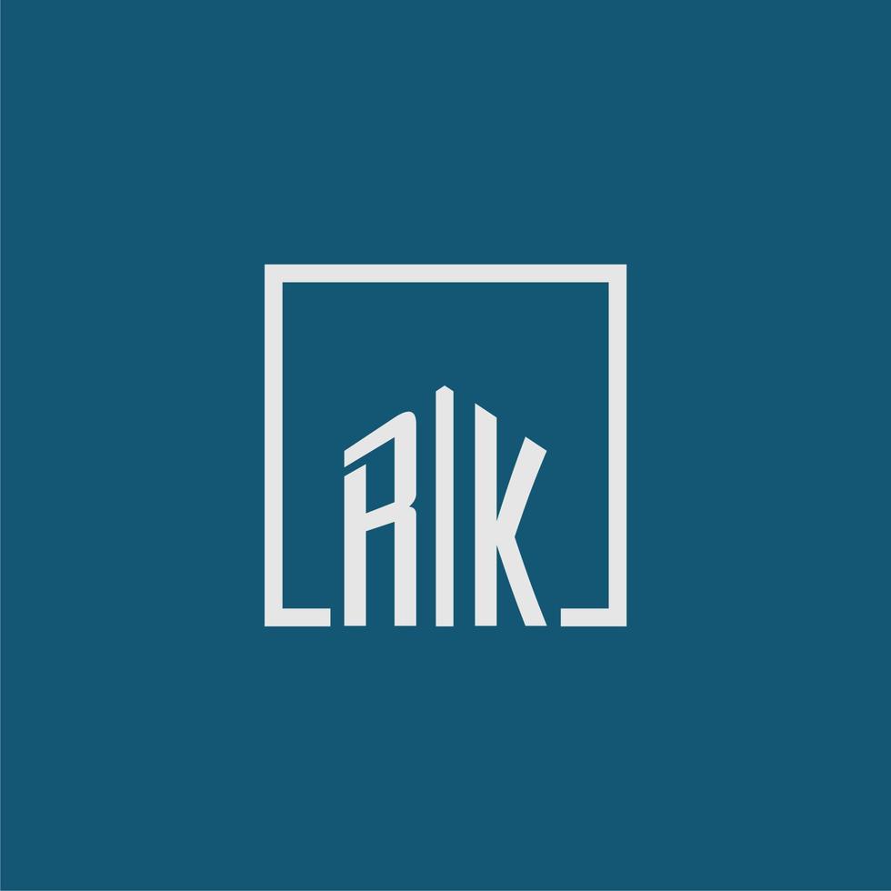 RK initial monogram logo real estate in rectangle style design vector