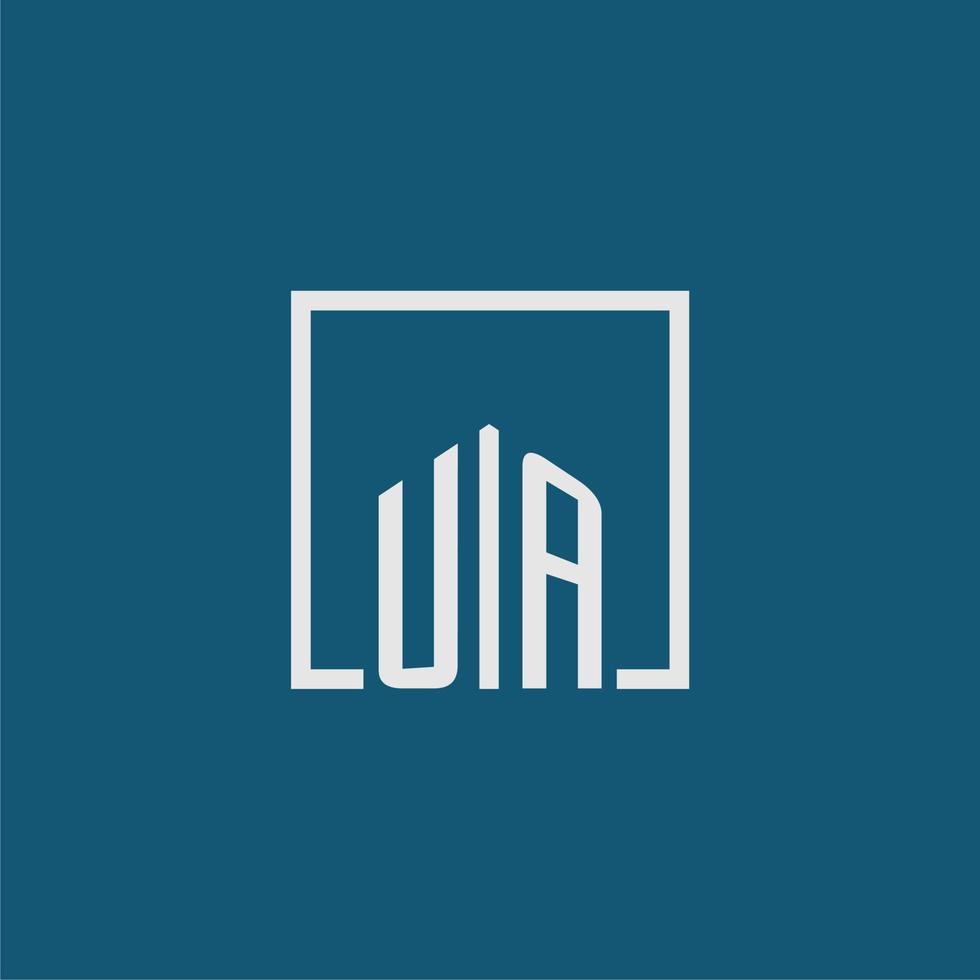 UA initial monogram logo real estate in rectangle style design vector