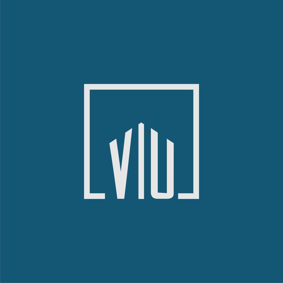 vu inicial monograma logo real inmuebles en rectángulo estilo diseño vector