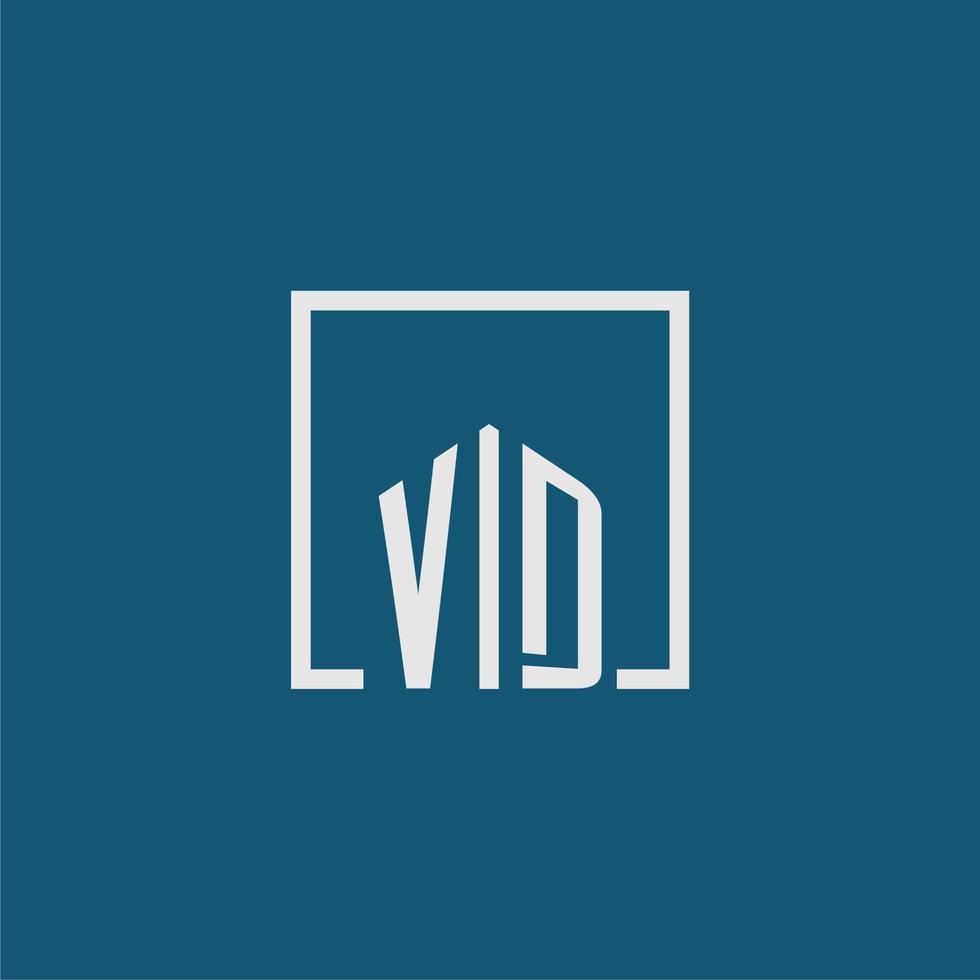 VD initial monogram logo real estate in rectangle style design vector