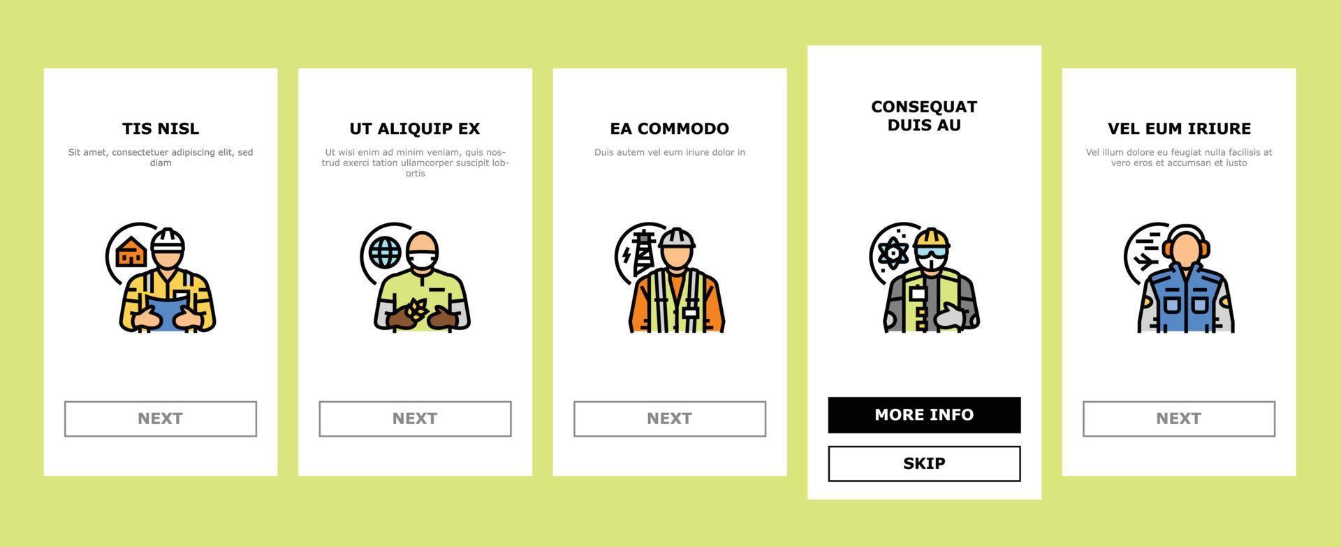 engineer technology work man onboarding icons set vector