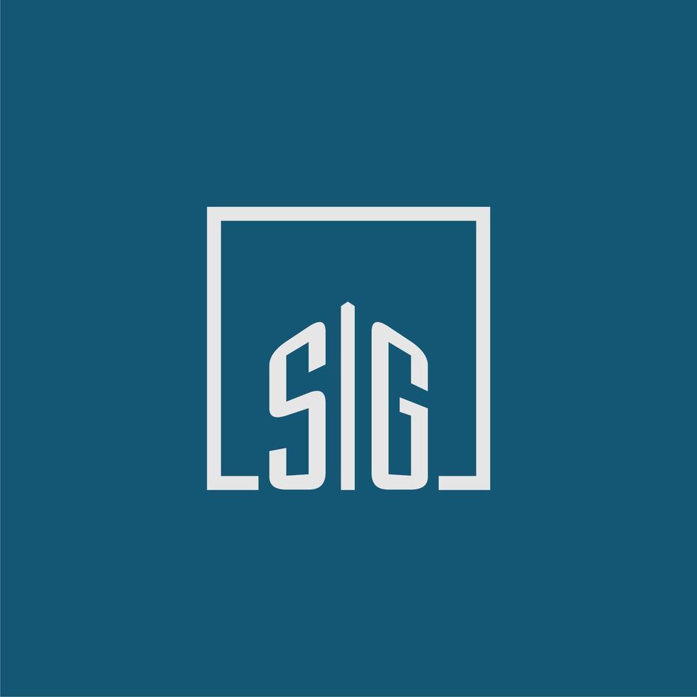 sg inicial monograma logo real inmuebles en rectángulo estilo diseño vector