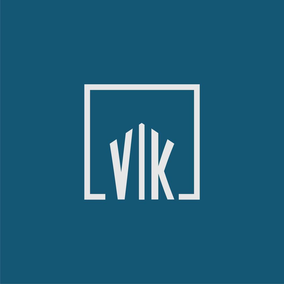 VK initial monogram logo real estate in rectangle style design vector