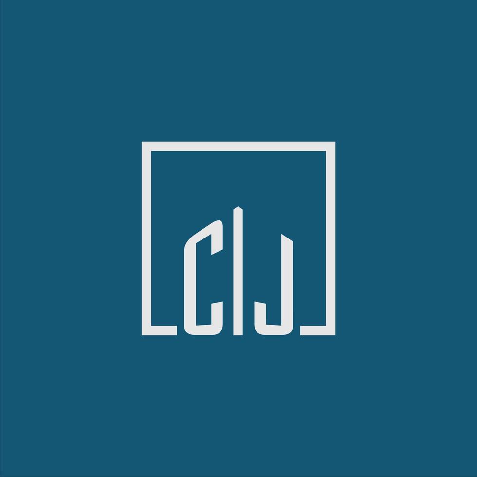 CJ initial monogram logo real estate in rectangle style design vector