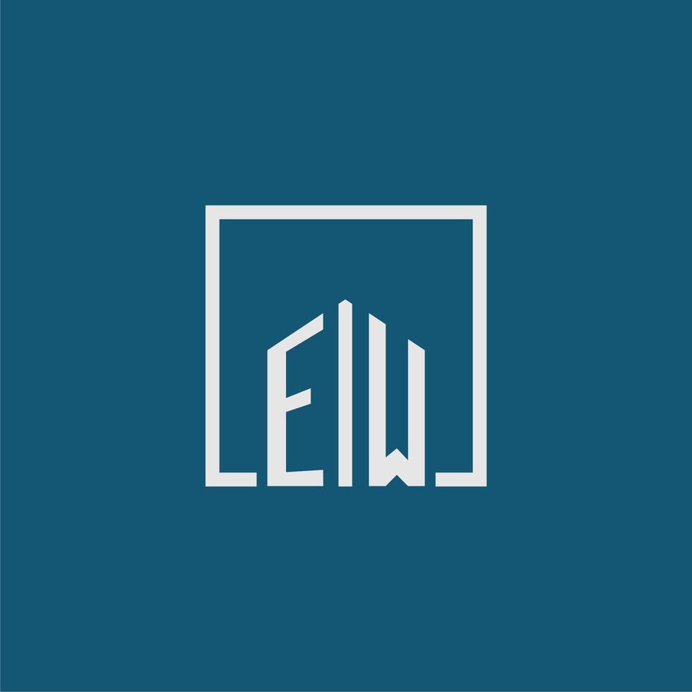 EW initial monogram logo real estate in rectangle style design vector