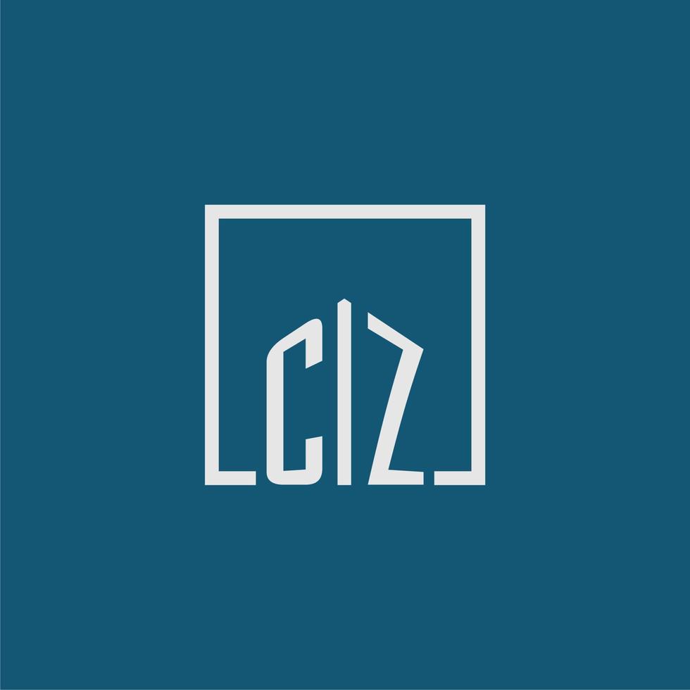 CZ initial monogram logo real estate in rectangle style design vector