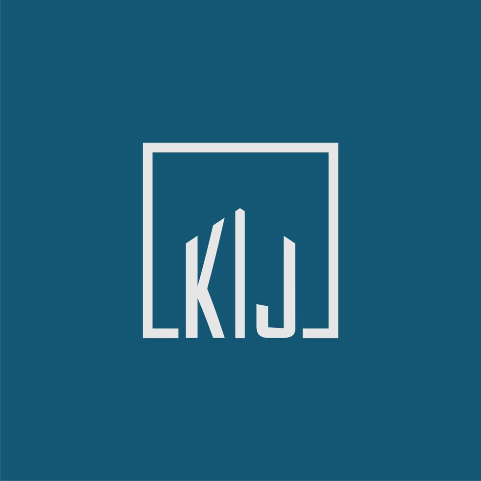 KJ initial monogram logo real estate in rectangle style design vector