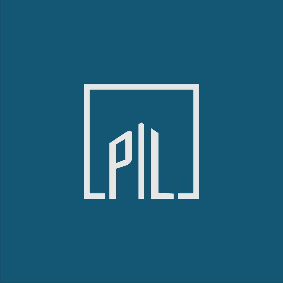 PL initial monogram logo real estate in rectangle style design vector