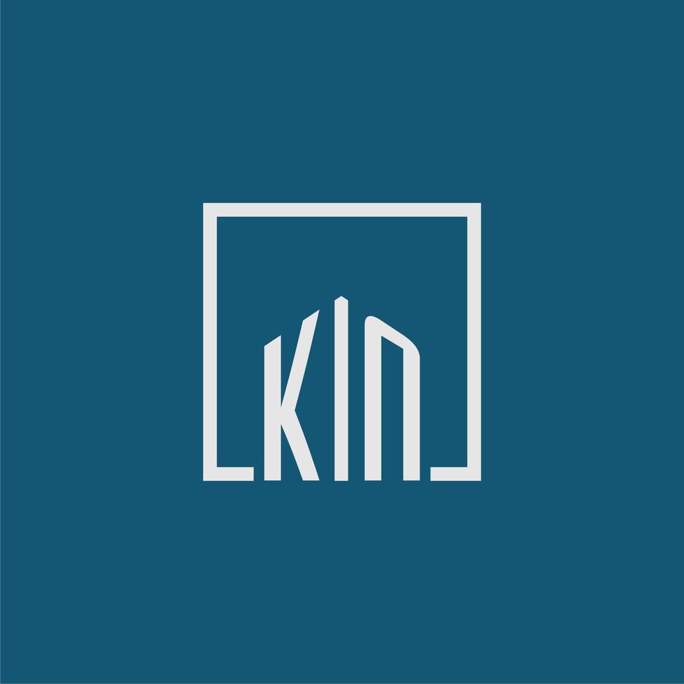 KN initial monogram logo real estate in rectangle style design vector