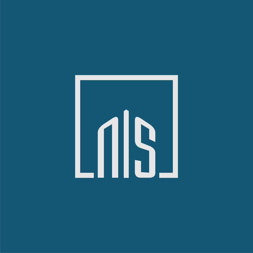 NS initial monogram logo real estate in rectangle style design vector