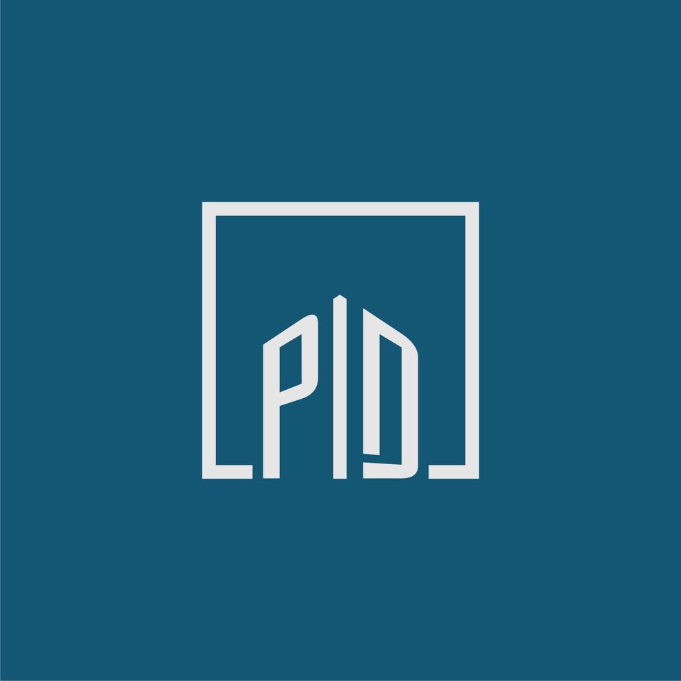 pd inicial monograma logo real inmuebles en rectángulo estilo diseño vector