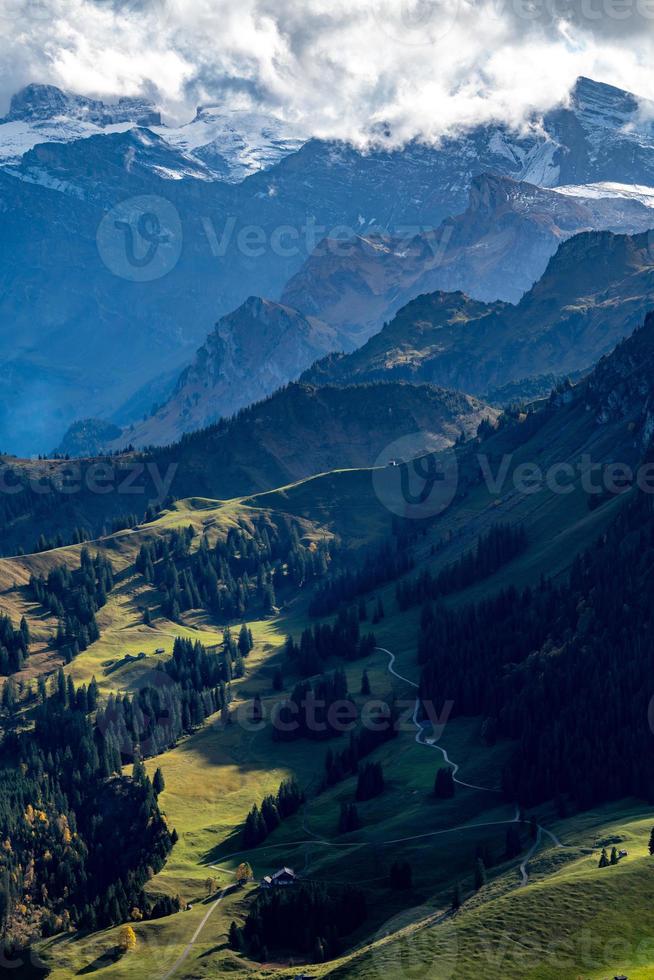 Mountain landscape under cloudy sky photo