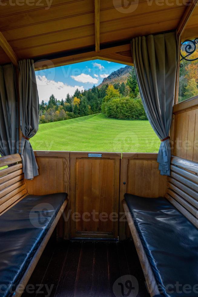 A mountain railway ride photographed from the inside photo