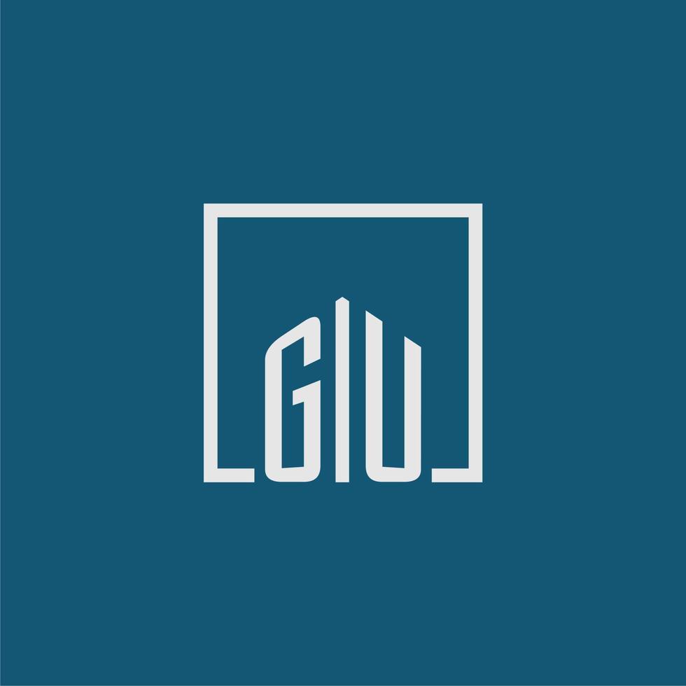 Gu inicial monograma logo real inmuebles en rectángulo estilo diseño vector