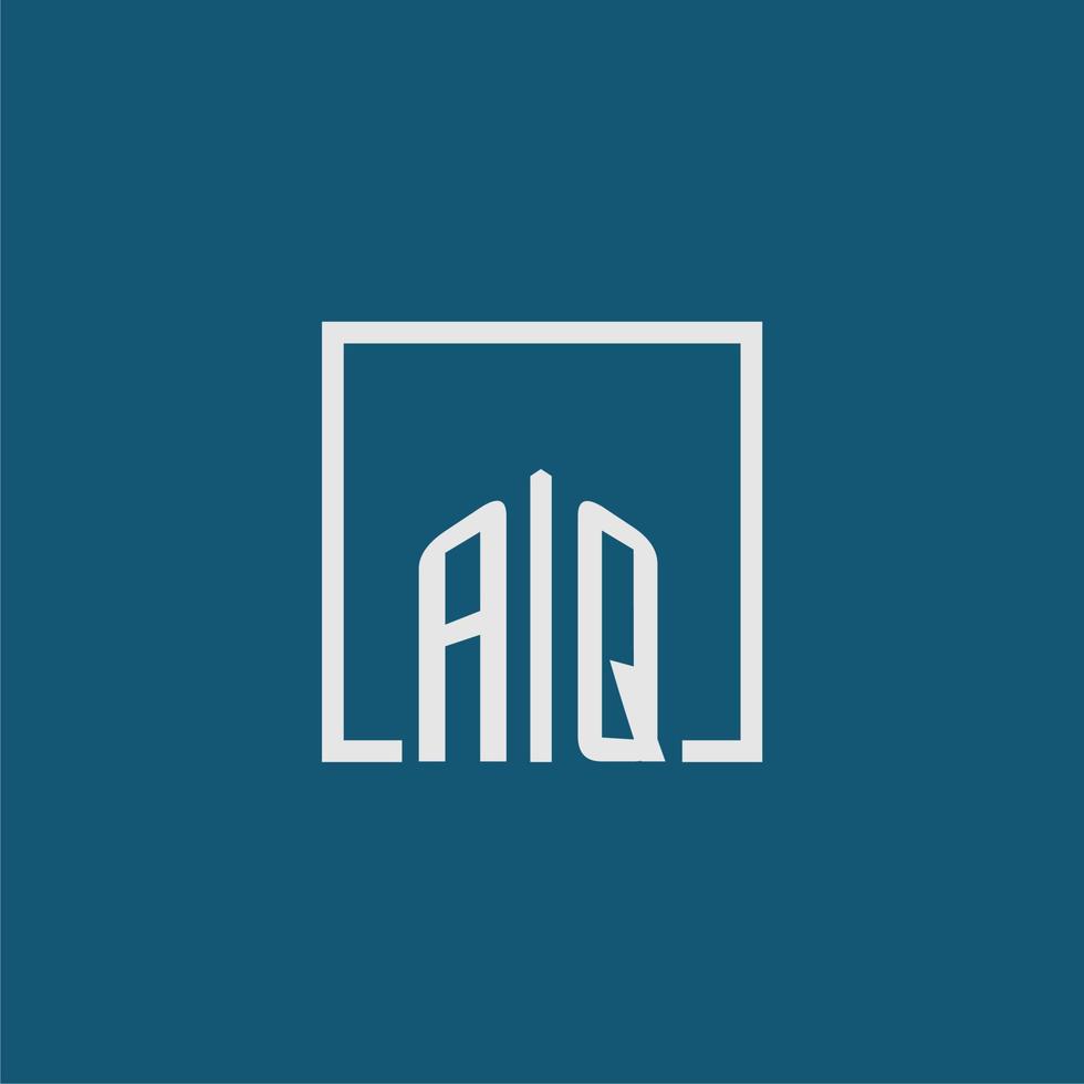 AQ initial monogram logo real estate in rectangle style design vector